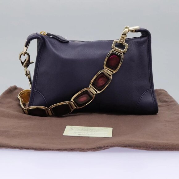CELINE Shoulder Bag Leather Purple Gold Auth EC729AV - Picture 2 of 15